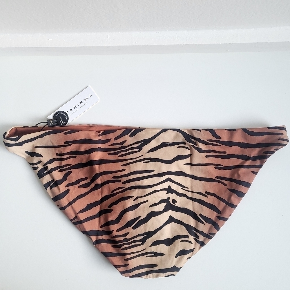 New Vitamin A Luciana Ziva Tiger Stripe Classic Reversible Bikini Bottoms 10/L - Picture 8 of 11